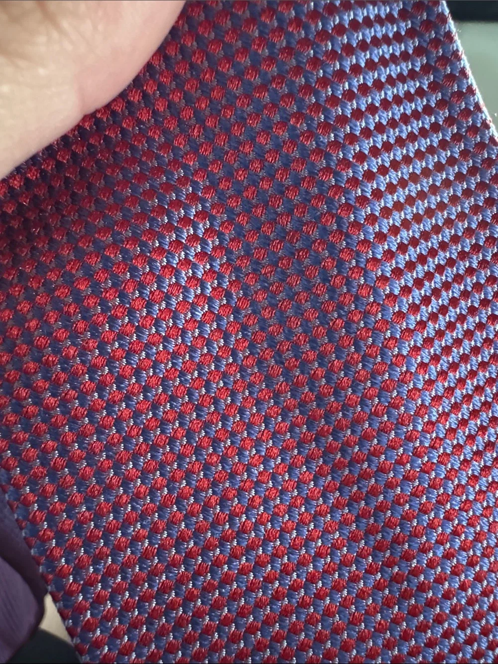 Dior Red and Light Blue Micro-Check Silk Tie
